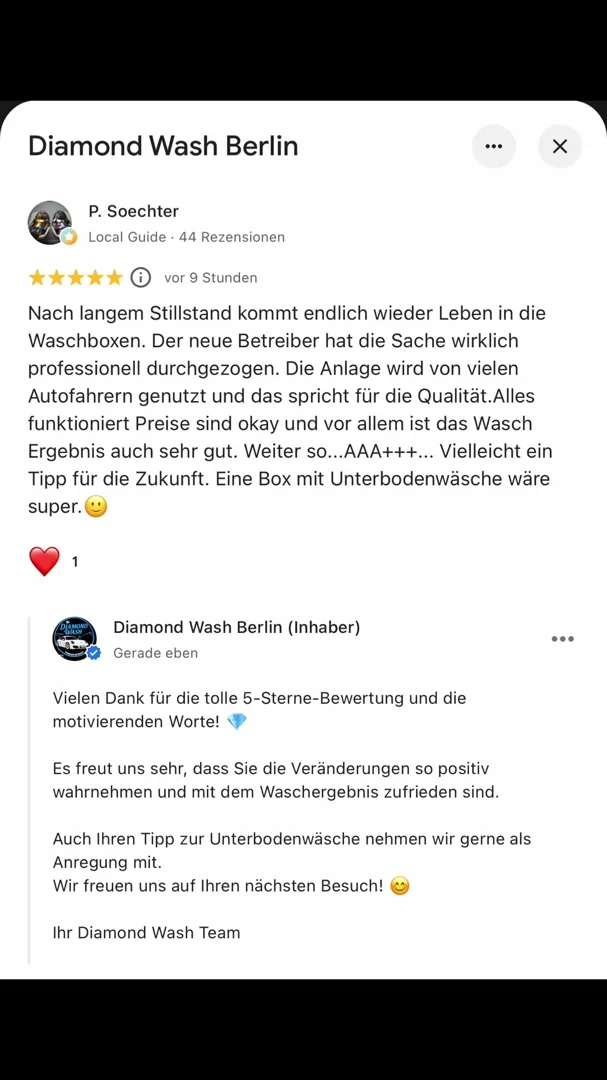 Originalbeitrag von @diamondwashgermany: Einblick ins Kundenfeedback